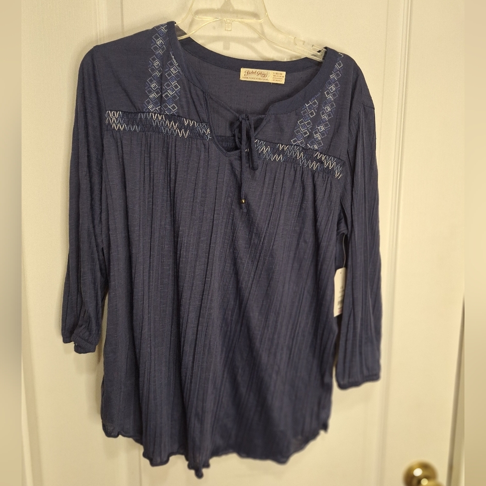 NWT / Faded Glory Indigo Embroidered Peasant Tunic - Picture 1 of 11